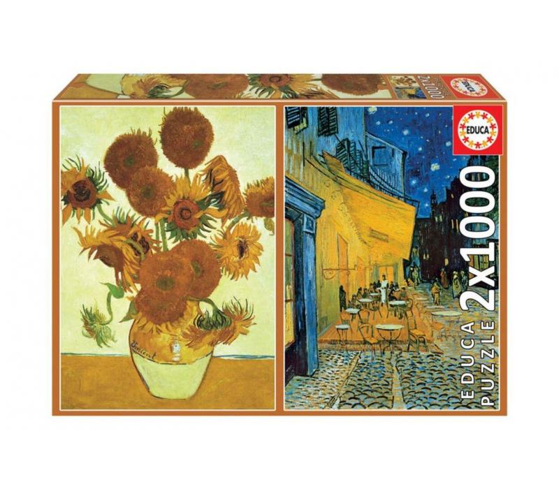 Educa Napraforgók + Éjjeli kávézó, Van Gogh - 2 x 1000 db-os puzzle