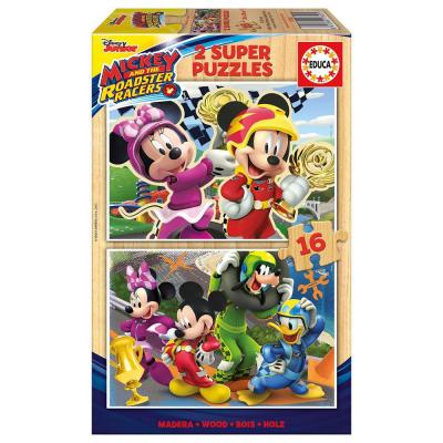 Educa Disney Mickey és az autóversenyzők fa puzzle, 2 x 16 darabos
