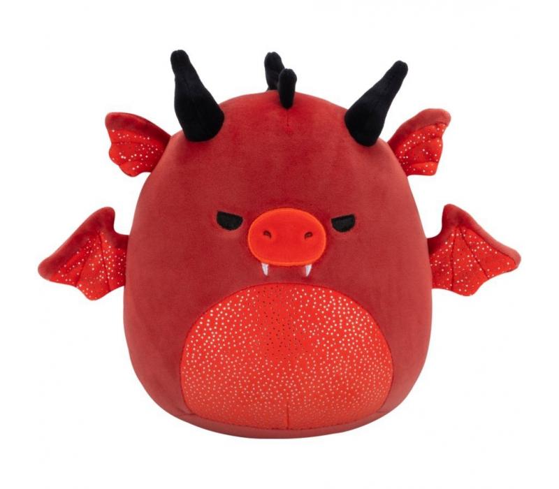 Squishmallows 20 cm - Salami a piros sárkány, mérges szemekkel és csillogós hassal