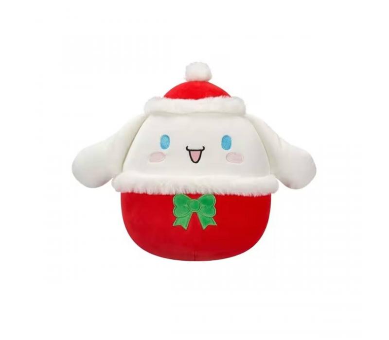 Squishmallows 20 cm - (Ünnepek) Cinnamoroll piros sapkában zöld masnival
