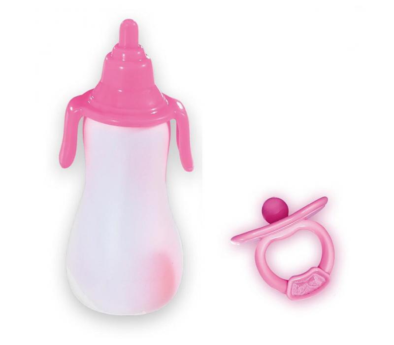 Rózsaszín - fehér cumisüveg és rózsaszín cumi játékbabáknak